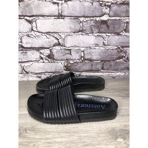 Antenora Black Leather Casual Strap Slides Italy Sandals Women Sz 7M US/38EU